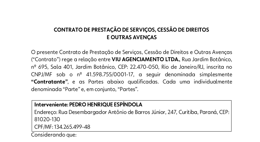 Capa do contrato do BBB 26 juntado ao processo
