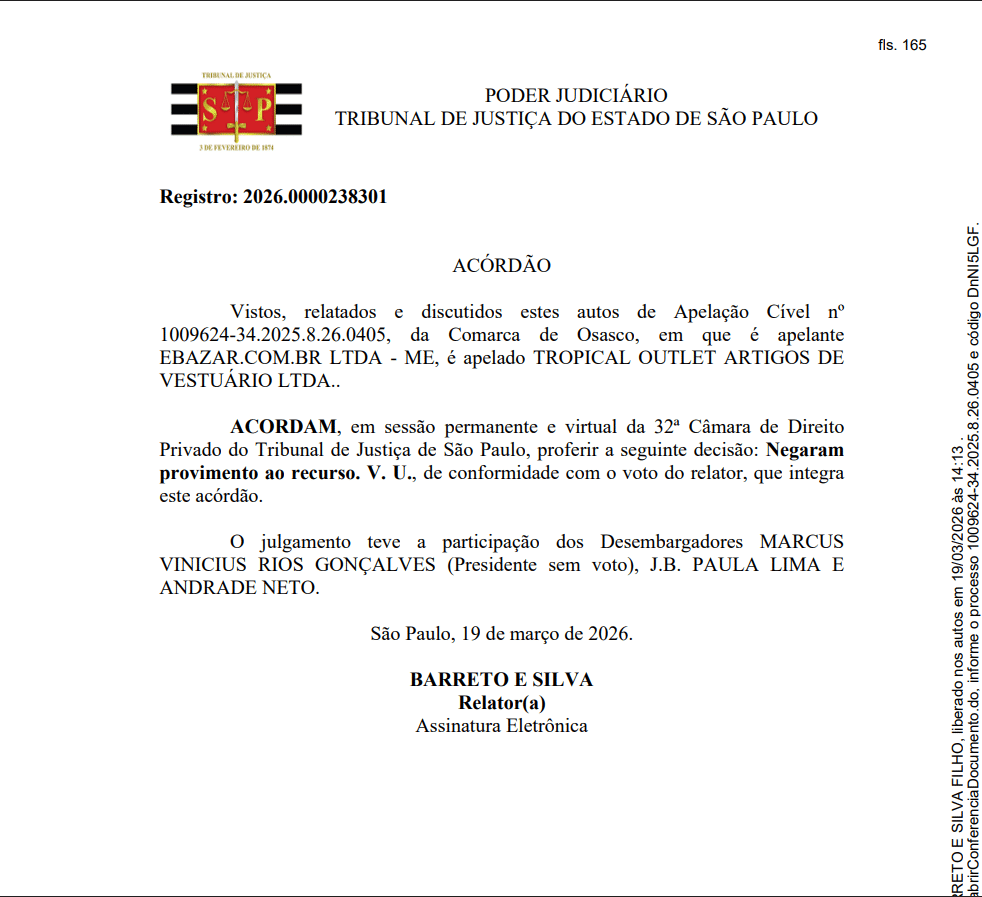 Capa do Acórdão na Apelação Cível nº 1009624-34.2025.8.26.0405