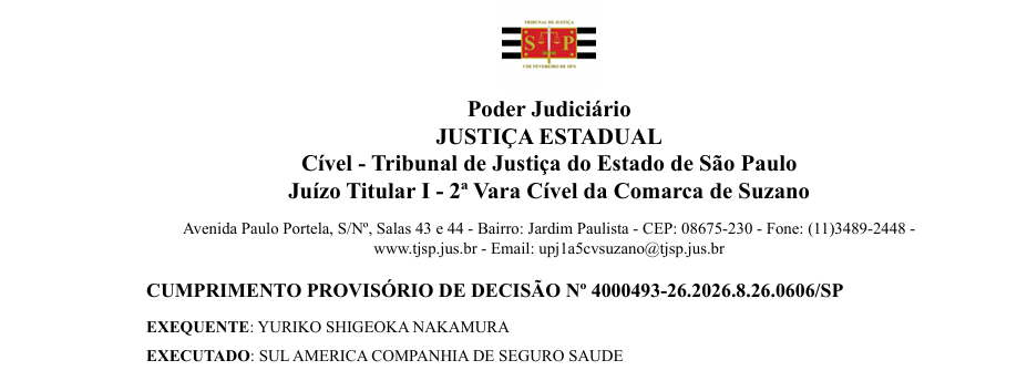 Capa do despacho/ofício no Cumprimento Provisório de Decisão nº 4000493-26.2026.8.26.0606/SP